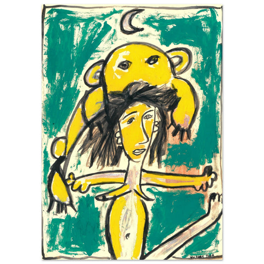 "Poster Fille et l'Ours au Croissant de Lune - Art poétique par Vivi Méduse"