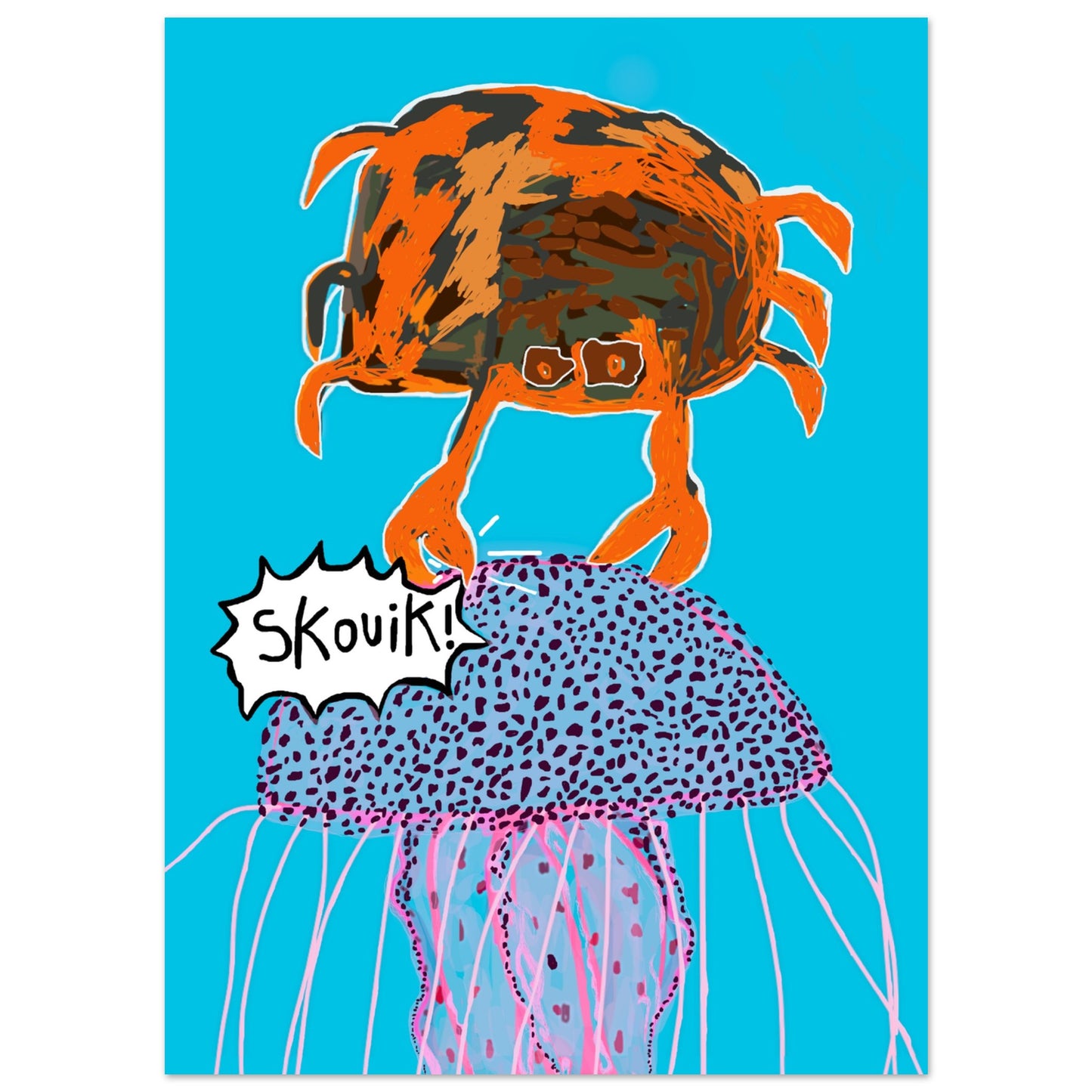 Poster Skouik le Crabe - Peinture digitale art marin par Vivi Méduse"