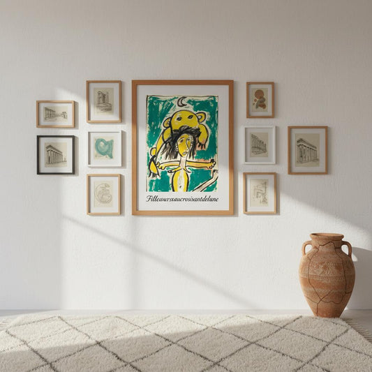 "Poster Fille et l'Ours au Croissant de Lune - Détail collection Métamorphose par Vivi Méduse"
