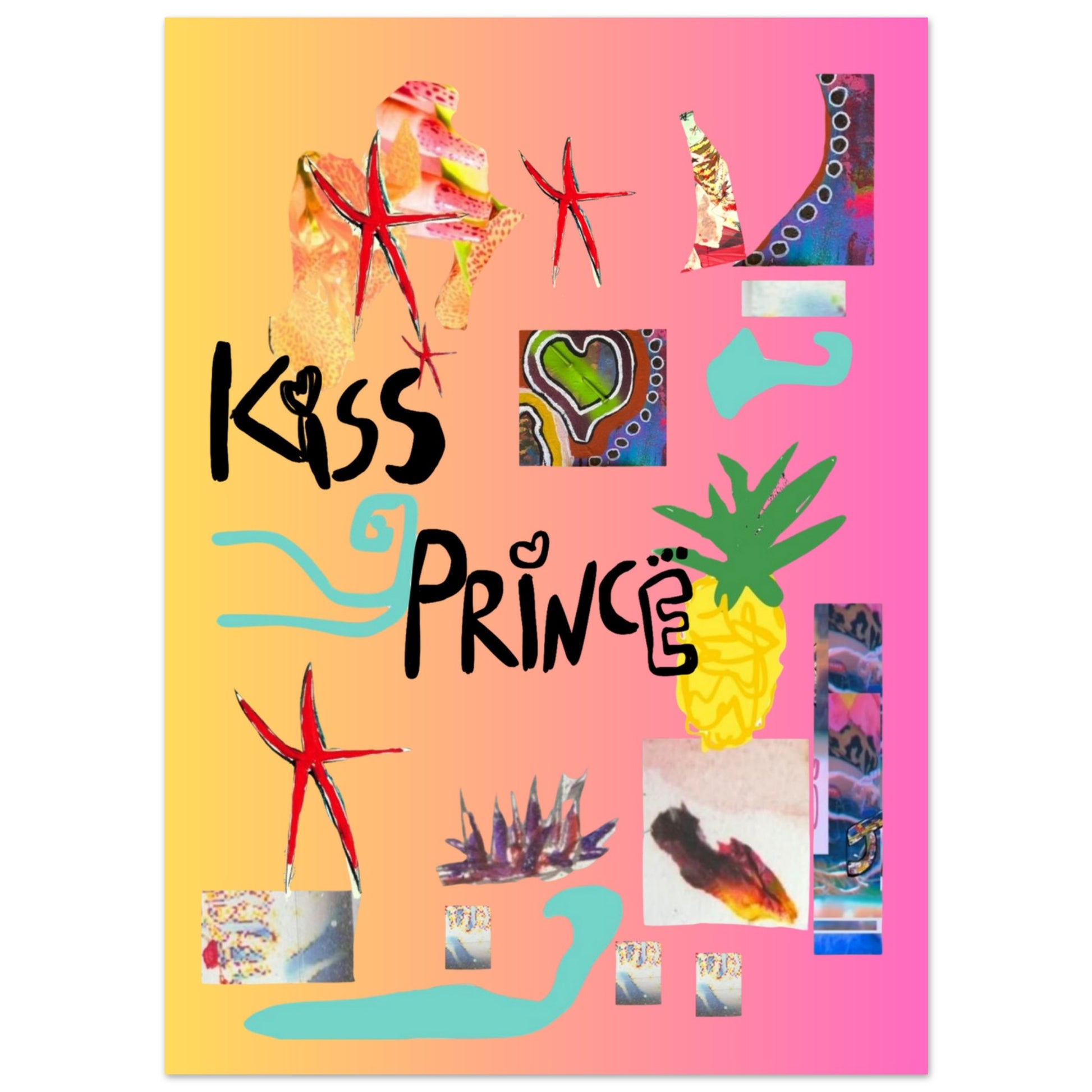 Poster Kiss Prince - Collage art mixte gouache et peinture digitale par Vivi Méduse"